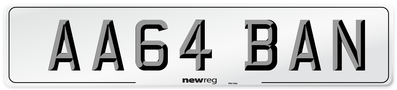 AA64 BAN Number Plate from New Reg